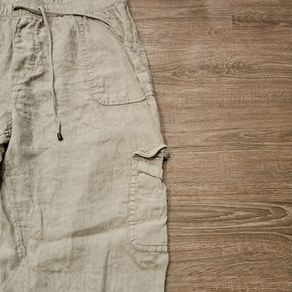 Nicole Miller New York Men's XL Linen Cargo Jogger Pants Beige Drawstring